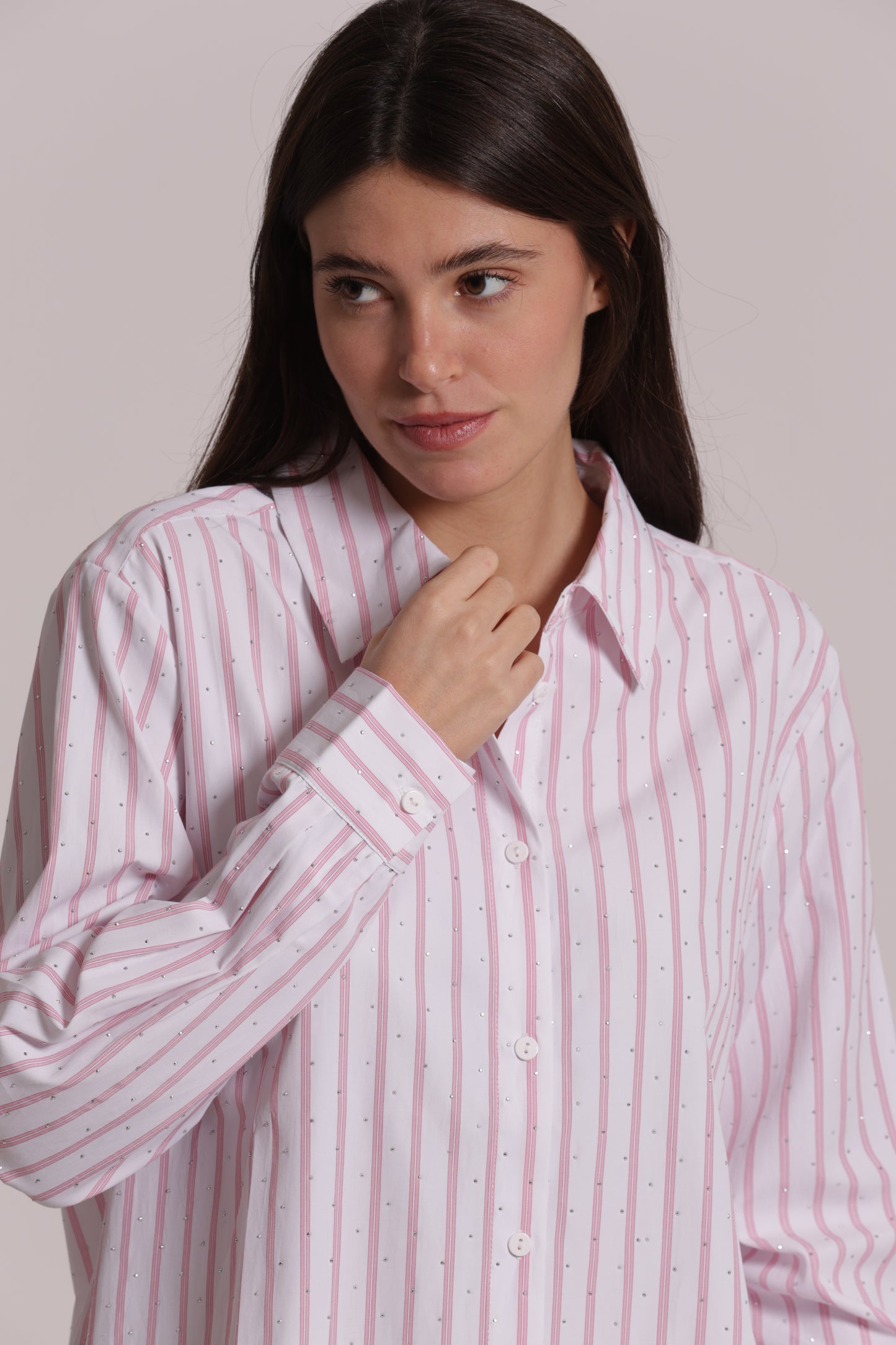 CAMICIA A RIGHE CON STRASS
