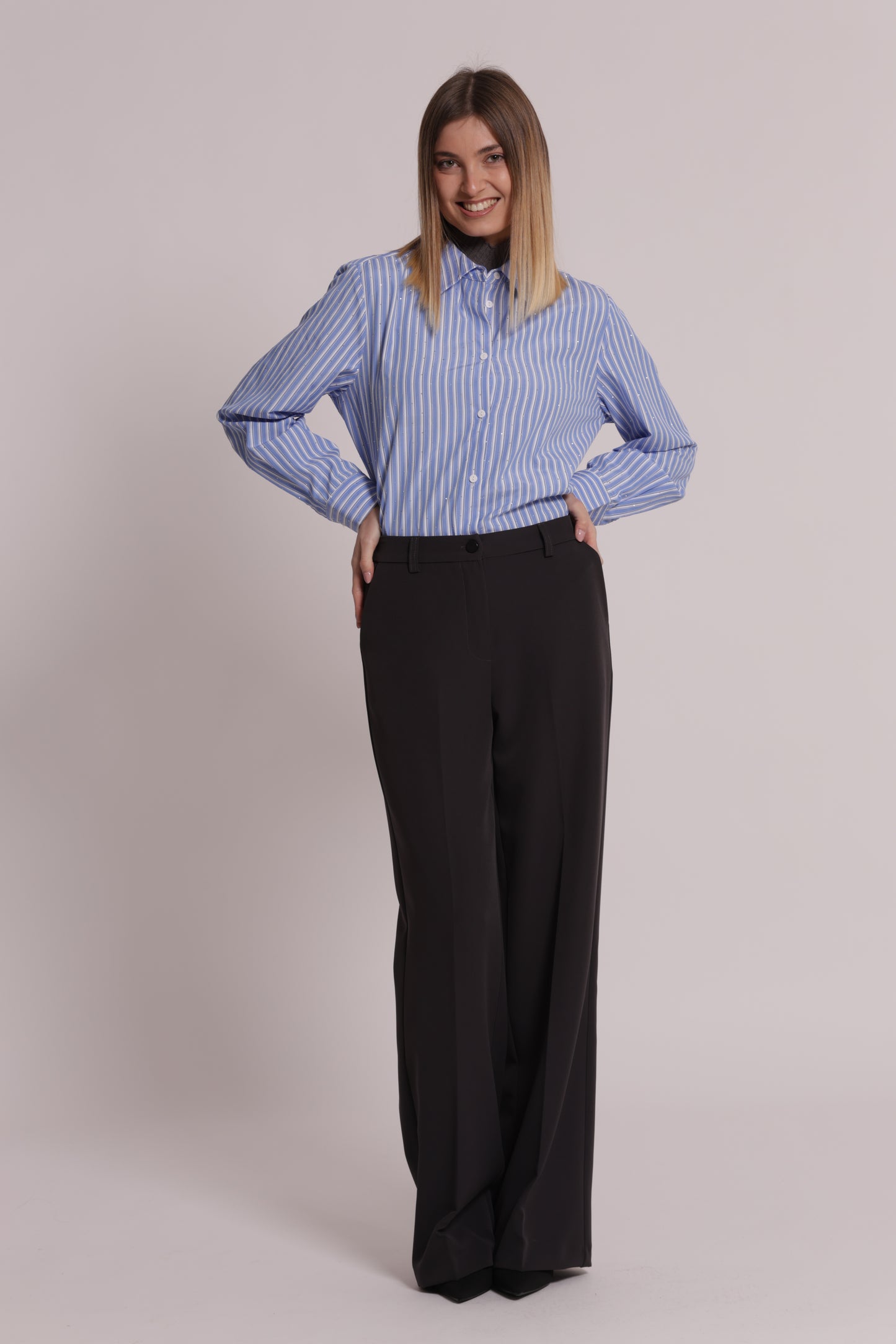 CAMICIA A RIGHE CON STRASS