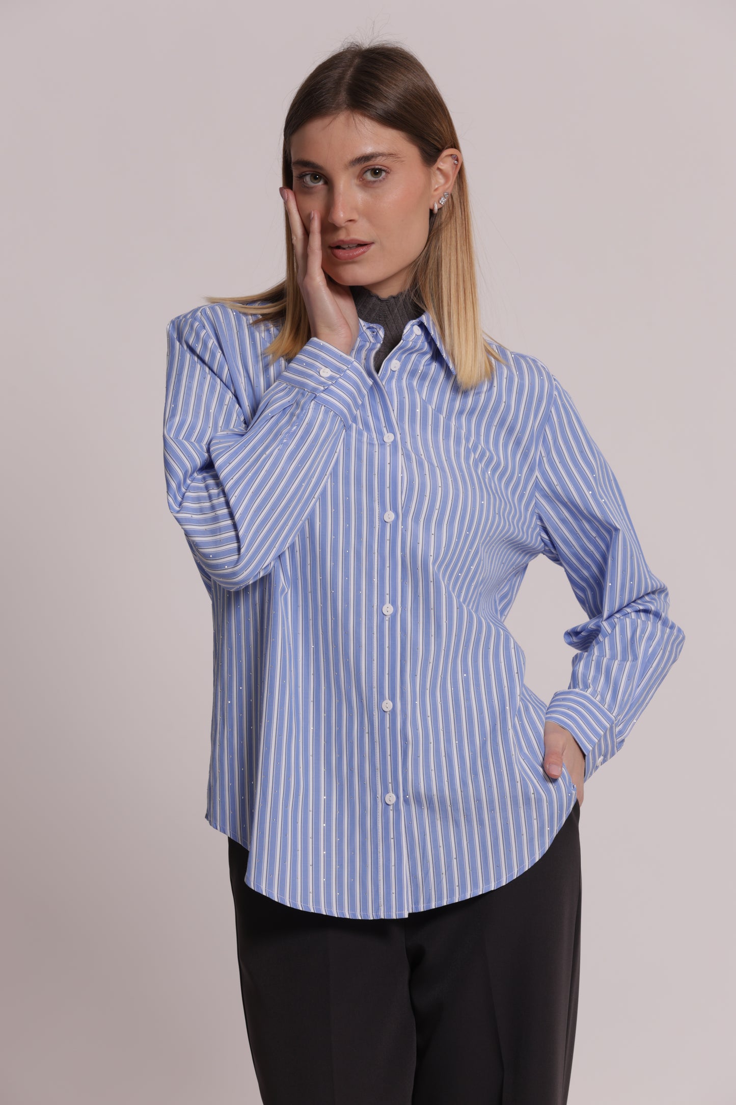 CAMICIA A RIGHE CON STRASS
