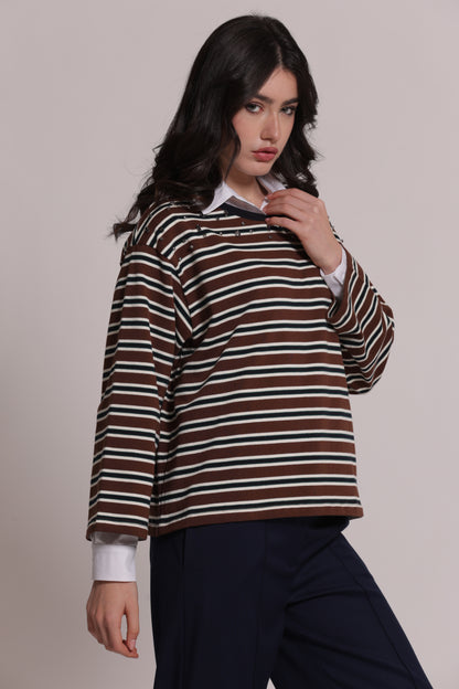 T-SHIRT MANICHE LUNGHE A RIGHE CON APPLICAZIONI