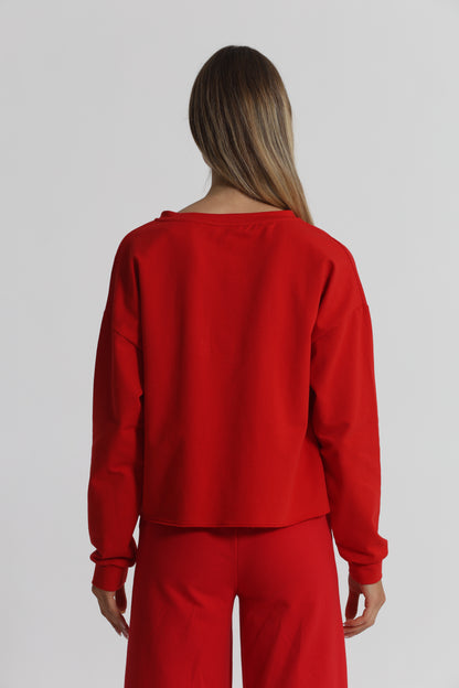 FELPA "BEVERLY HILLS" CON SCOLLO A V E DETTAGLI IN STRASS