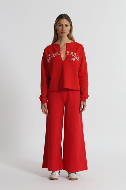 FELPA "BEVERLY HILLS" CON SCOLLO A V E DETTAGLI IN STRASS