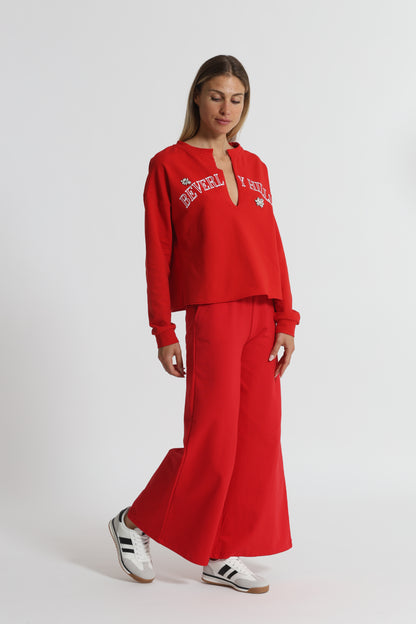 FELPA "BEVERLY HILLS" CON SCOLLO A V E DETTAGLI IN STRASS