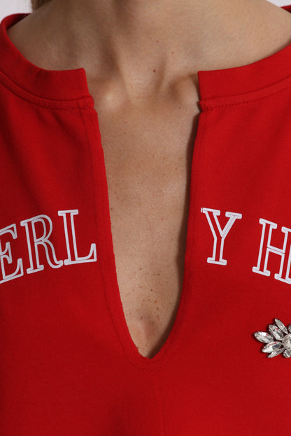 FELPA "BEVERLY HILLS" CON SCOLLO A V E DETTAGLI IN STRASS