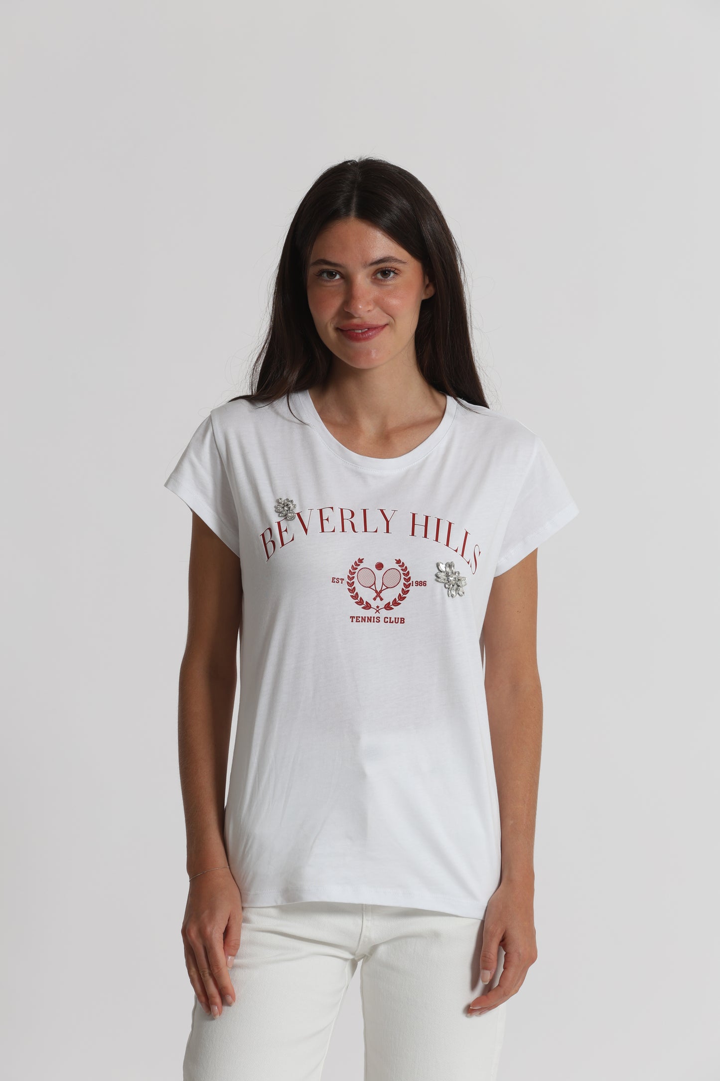 T-SHIRT "BEVERLY HILLS" CON DETTAGLI STRASS