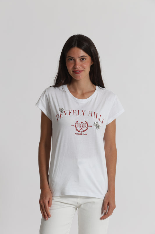 T-SHIRT "BEVERLY HILLS" CON DETTAGLI STRASS