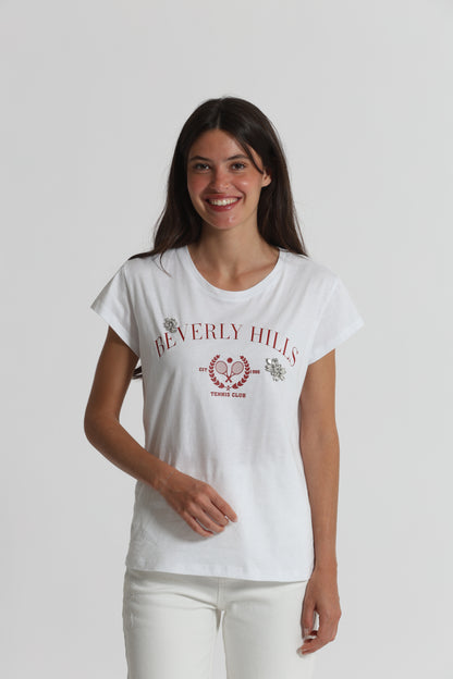 T-SHIRT "BEVERLY HILLS" CON DETTAGLI STRASS