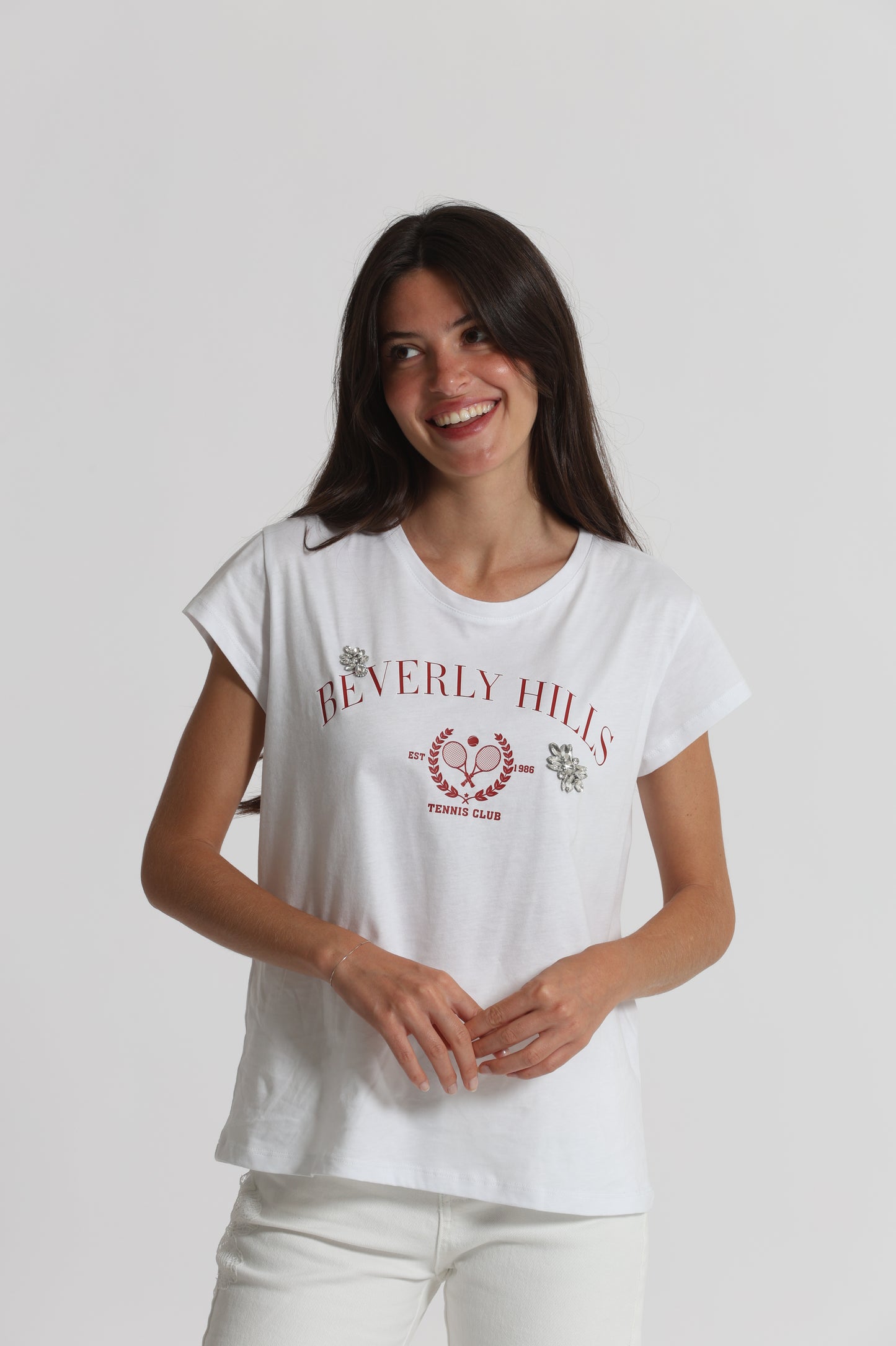 T-SHIRT "BEVERLY HILLS" CON DETTAGLI STRASS