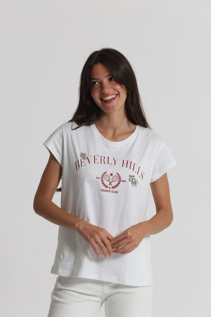 T-SHIRT "BEVERLY HILLS" CON DETTAGLI STRASS