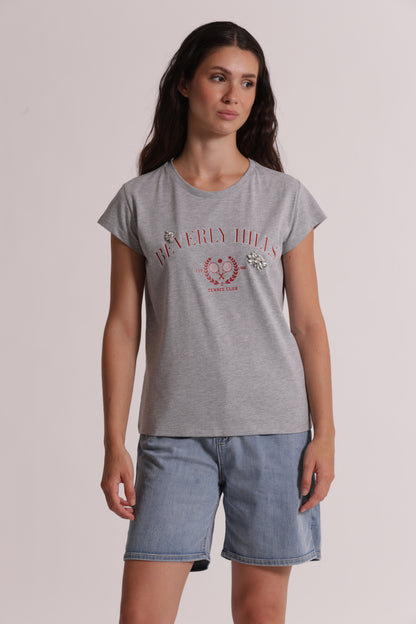 T-SHIRT "BEVERLY HILLS" CON DETTAGLI STRASS