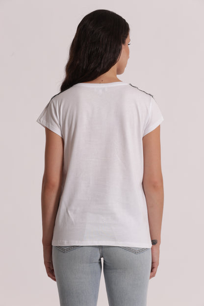 T-SHIRT "LA VIE EST BELLE" CON DETTAGLI FRANGE