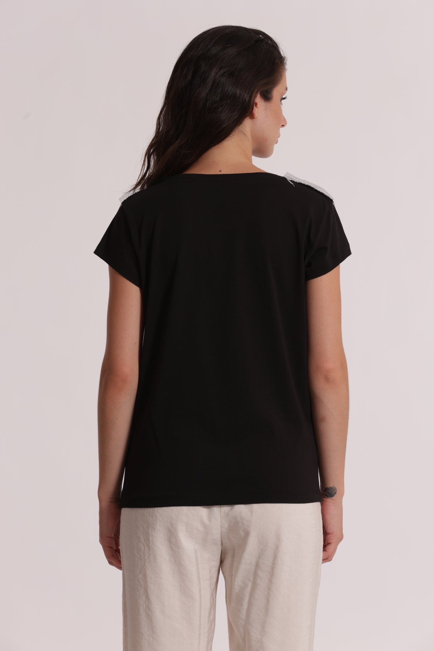 T-SHIRT "LA VIE EST BELLE" CON DETTAGLI FRANGE