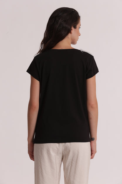 T-SHIRT "LA VIE EST BELLE" CON DETTAGLI FRANGE