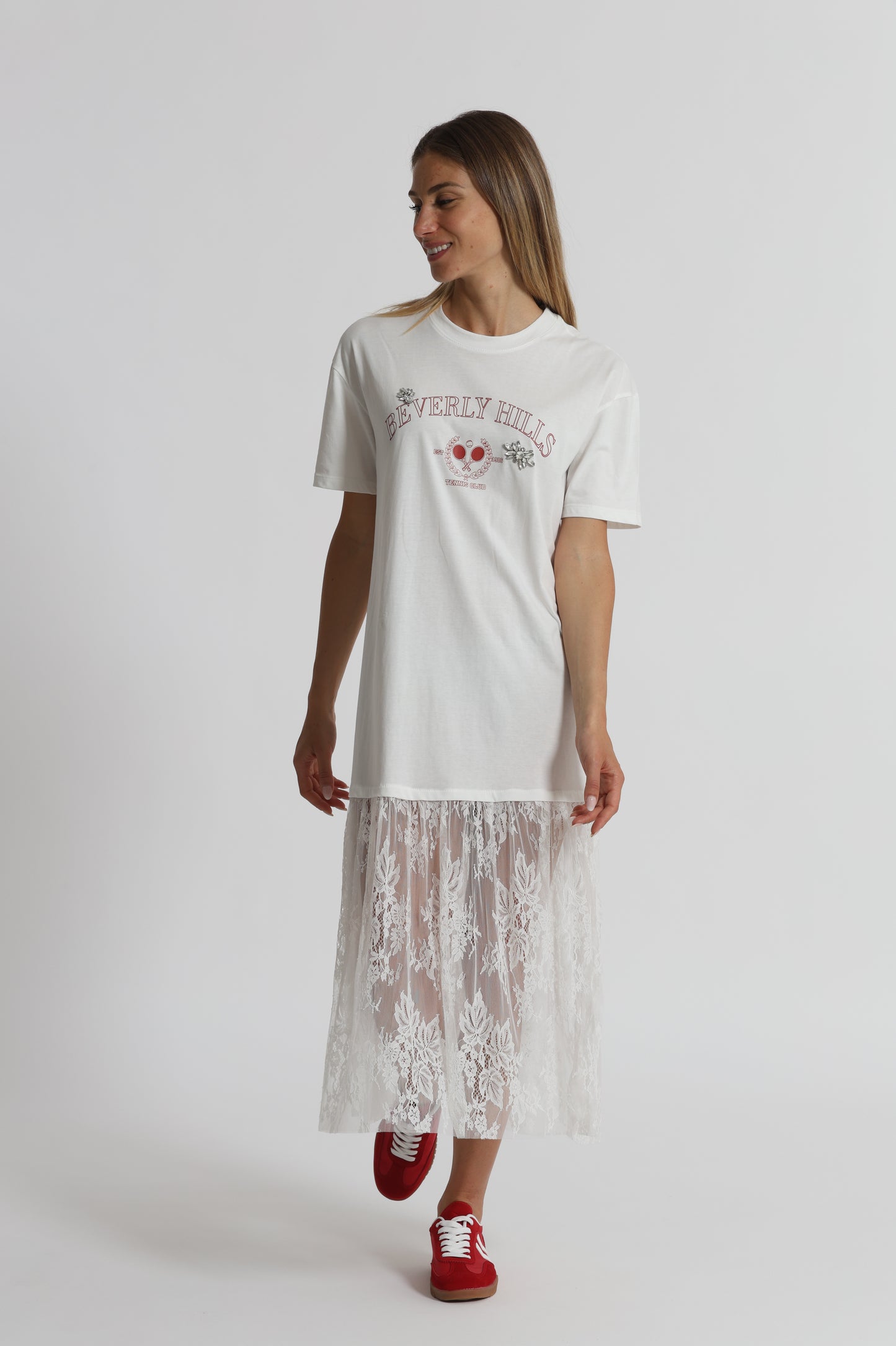 ABITO MEZZE MANICHE "BEVERLY HILLS" CON INSERTI IN PIZZO