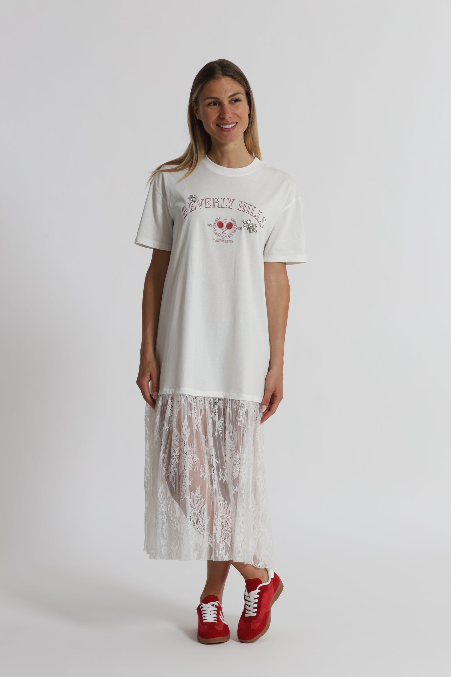 ABITO MEZZE MANICHE "BEVERLY HILLS" CON INSERTI IN PIZZO