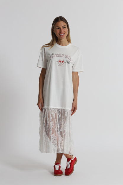 ABITO MEZZE MANICHE "BEVERLY HILLS" CON INSERTI IN PIZZO