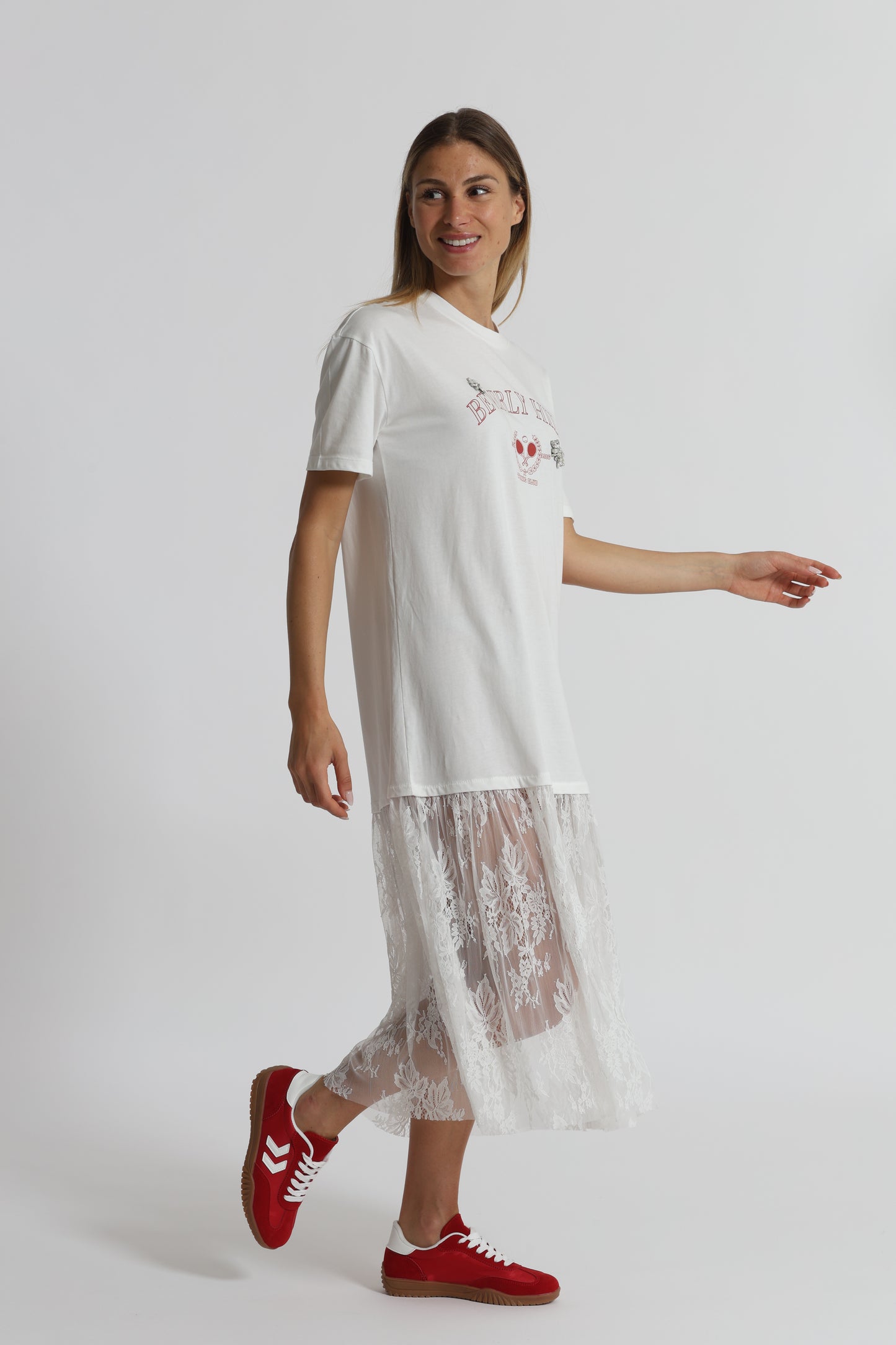 ABITO MEZZE MANICHE "BEVERLY HILLS" CON INSERTI IN PIZZO