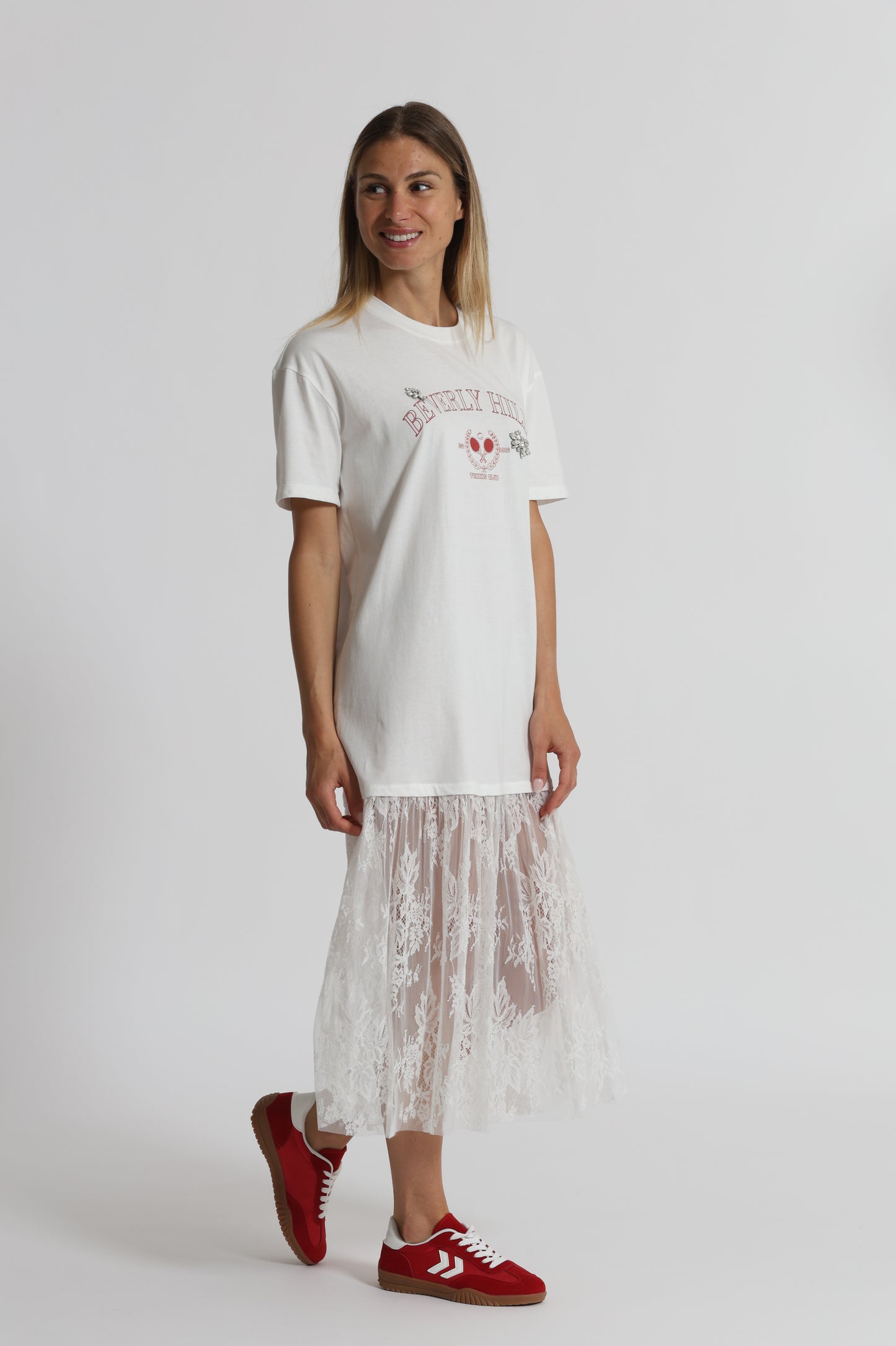 ABITO MEZZE MANICHE "BEVERLY HILLS" CON INSERTI IN PIZZO