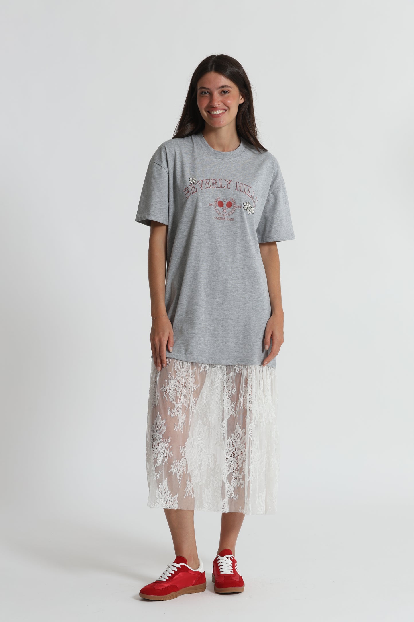 ABITO MEZZE MANICHE "BEVERLY HILLS" CON INSERTI IN PIZZO