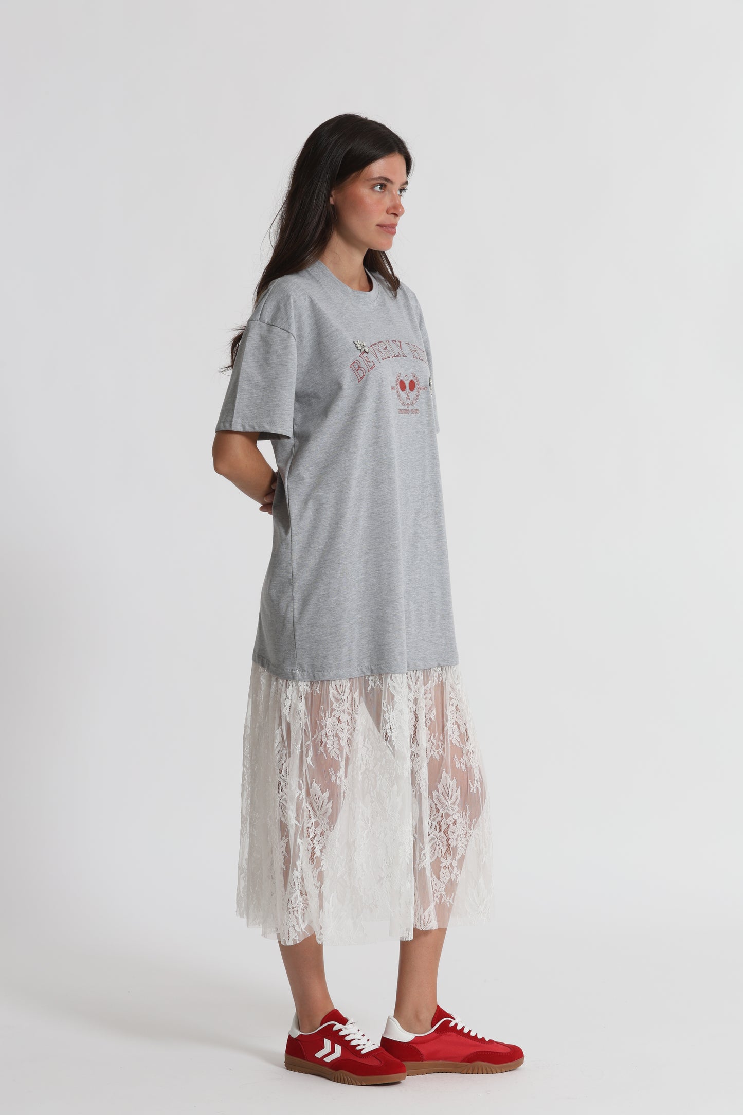 ABITO MEZZE MANICHE "BEVERLY HILLS" CON INSERTI IN PIZZO