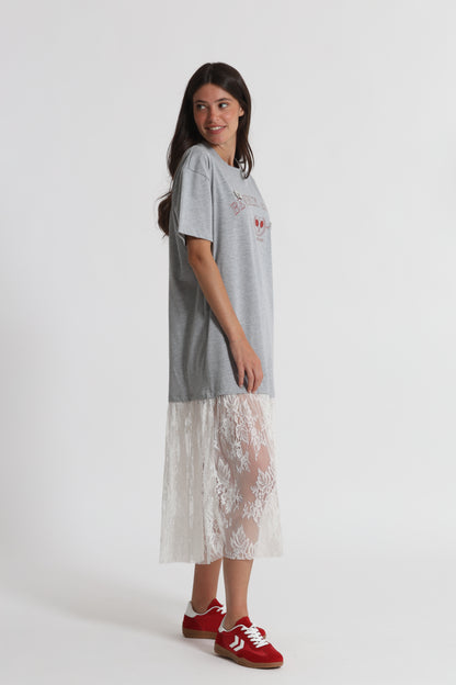 ABITO MEZZE MANICHE "BEVERLY HILLS" CON INSERTI IN PIZZO