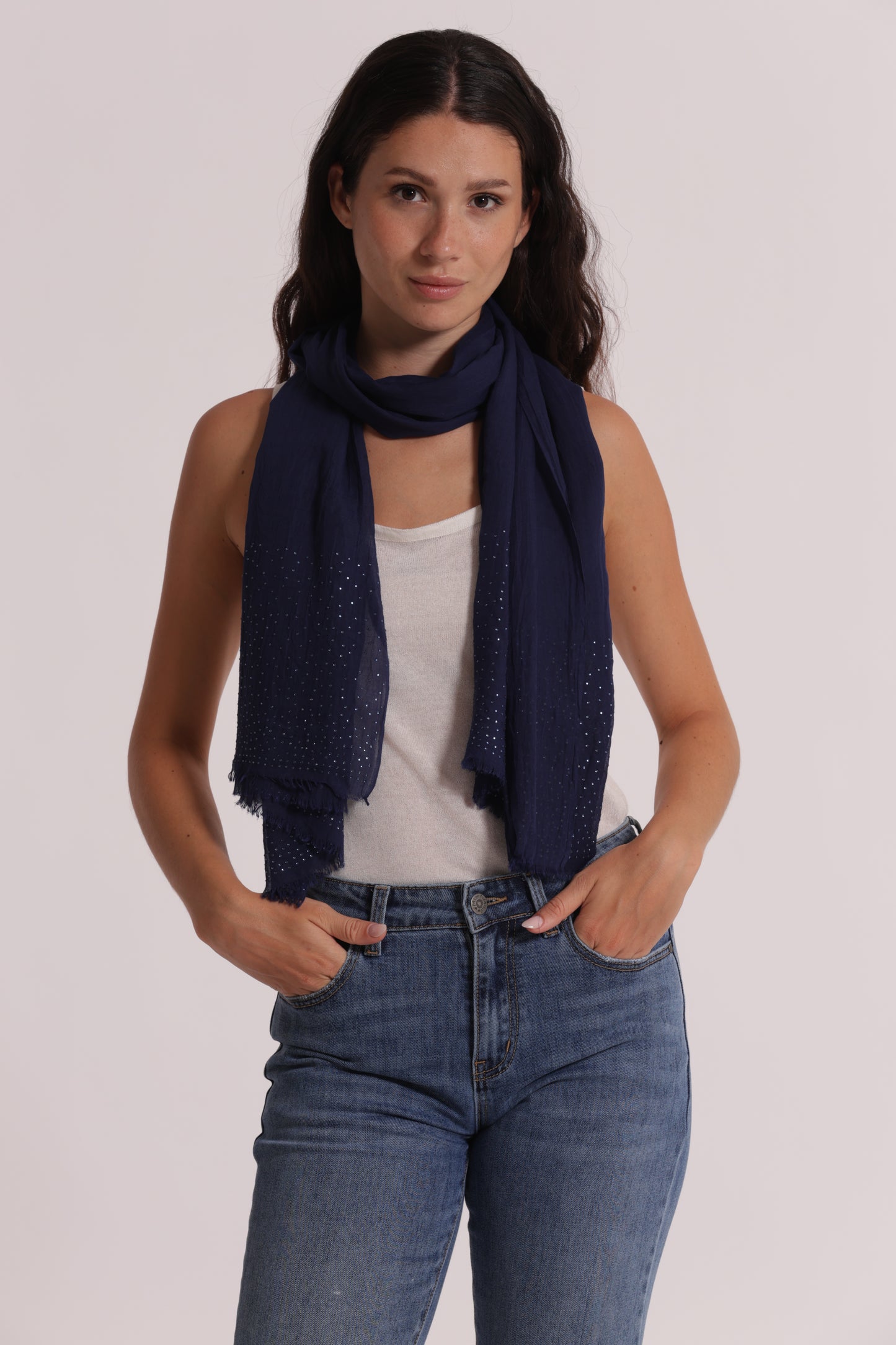 FOULARD TINTA UNITA CON STRASS (180X80 cm)