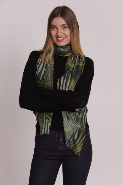 FOULARD CON PALME E FOGLIA (180X80 cm)