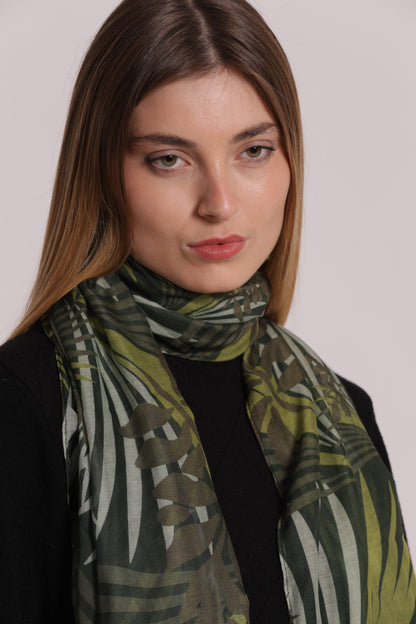 FOULARD CON PALME E FOGLIA (180X80 cm)