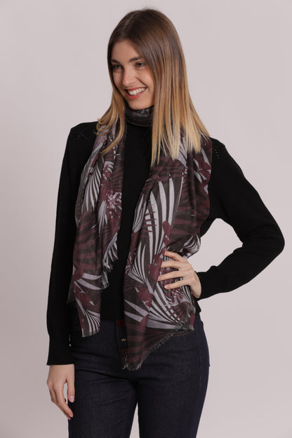 FOULARD CON PALME E FOGLIA (180X80 cm)