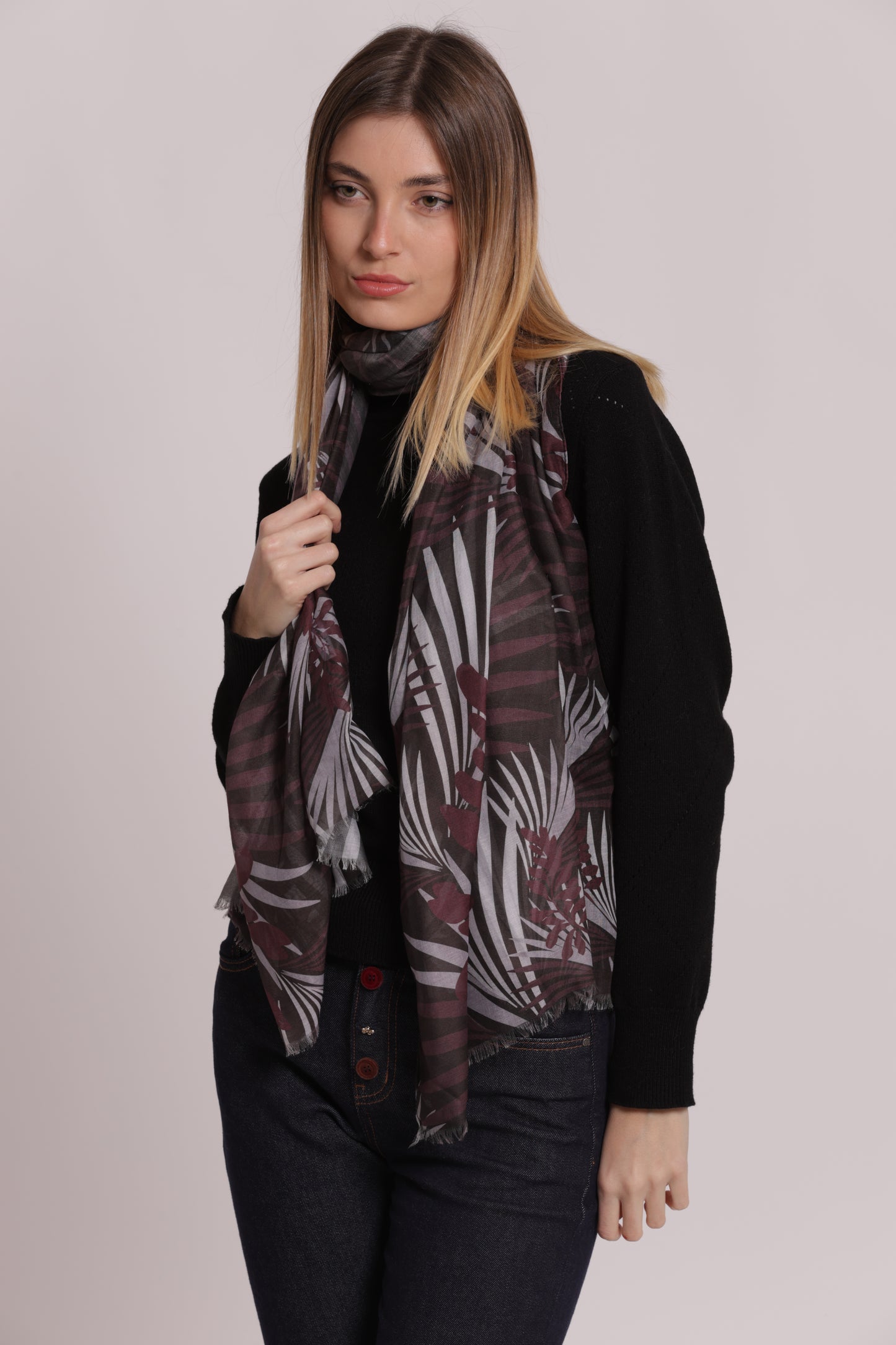 FOULARD CON PALME E FOGLIA (180X80 cm)