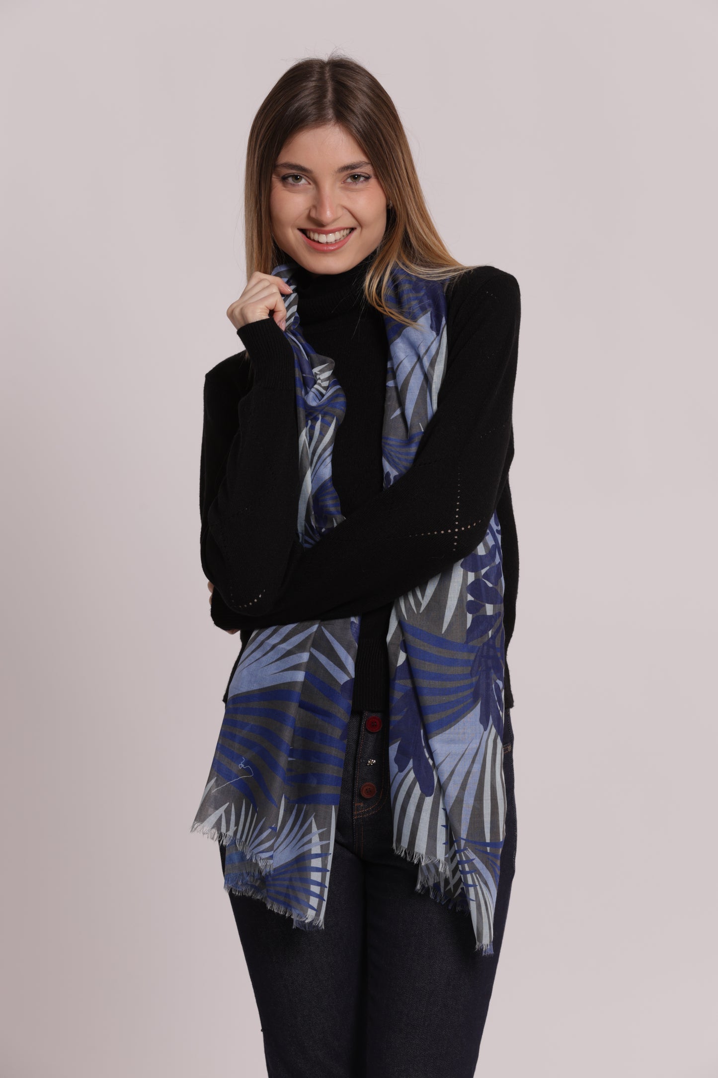 FOULARD CON PALME E FOGLIA (180X80 cm)
