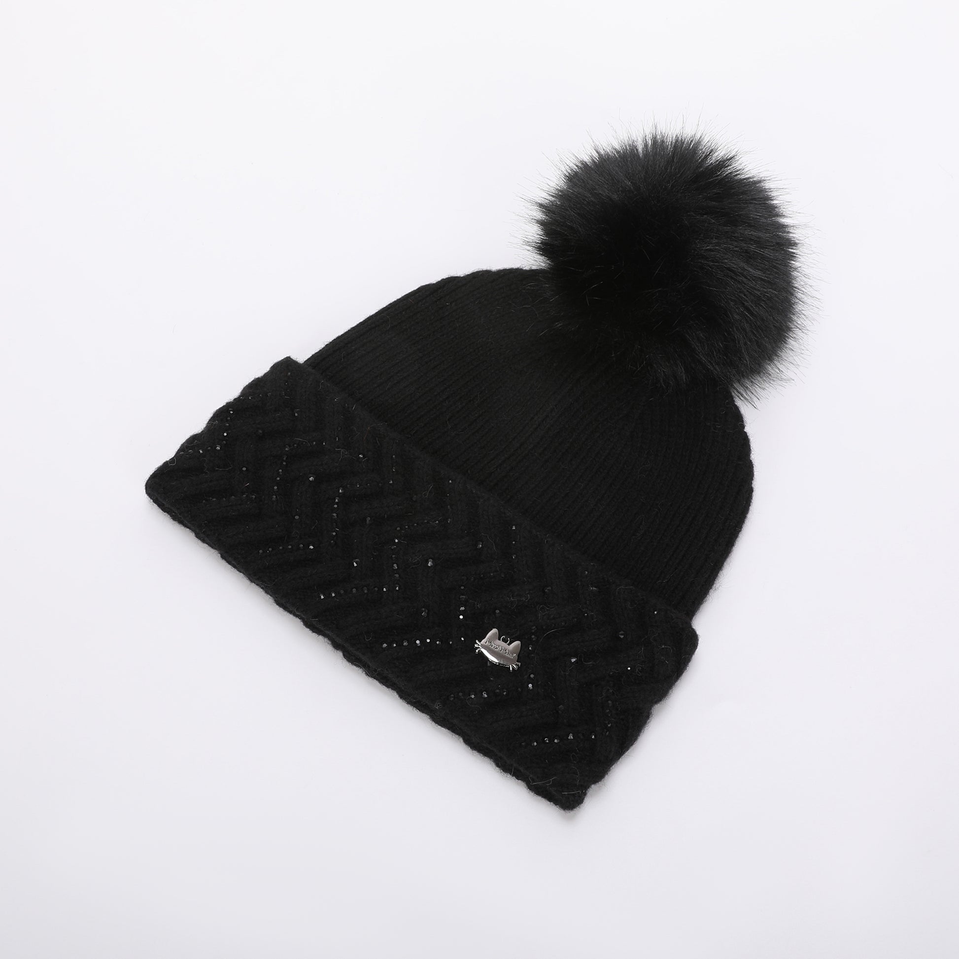 BERRETTO CON STRASS A ZIG ZAG E PON PON