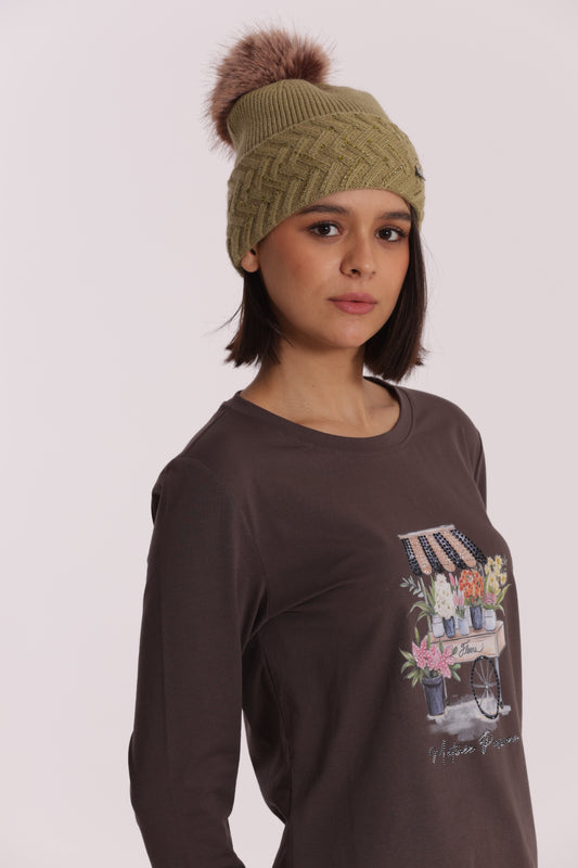 BERRETTO CON STRASS A ZIG ZAG E PON PON
