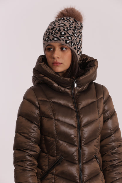 BERRETTO LEOPARDATO CON STRASS E PON PON