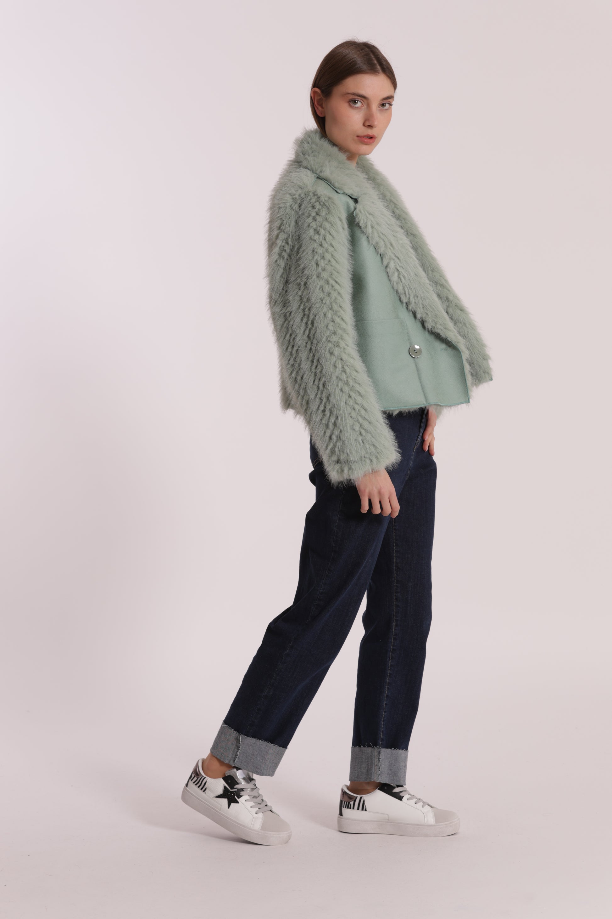 GIUBBOTTO CROPPED REVERSIBILE EFFETTO MONTONE
