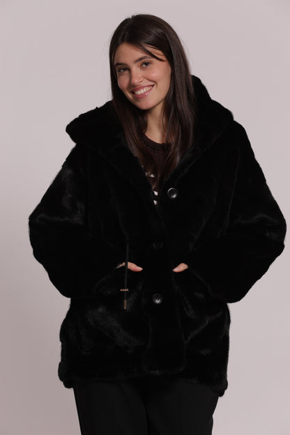 CAPPOTTO EFFETTO PELLICCIA CON COULISSE