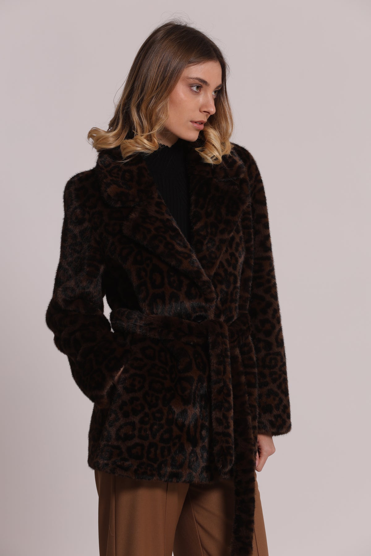 CAPPOTTO EFFETTO PELLICCIA ANIMALIER