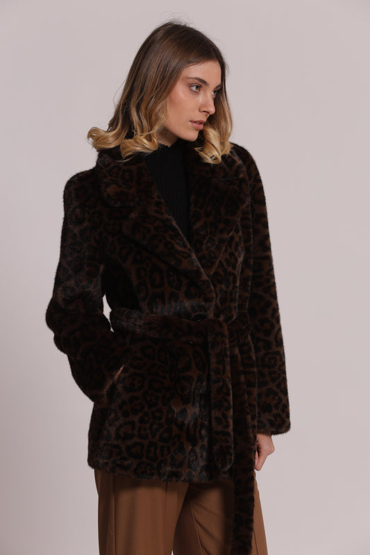 CAPPOTTO EFFETTO PELLICCIA ANIMALIER