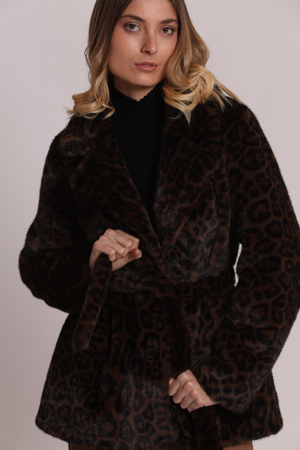 CAPPOTTO EFFETTO PELLICCIA ANIMALIER