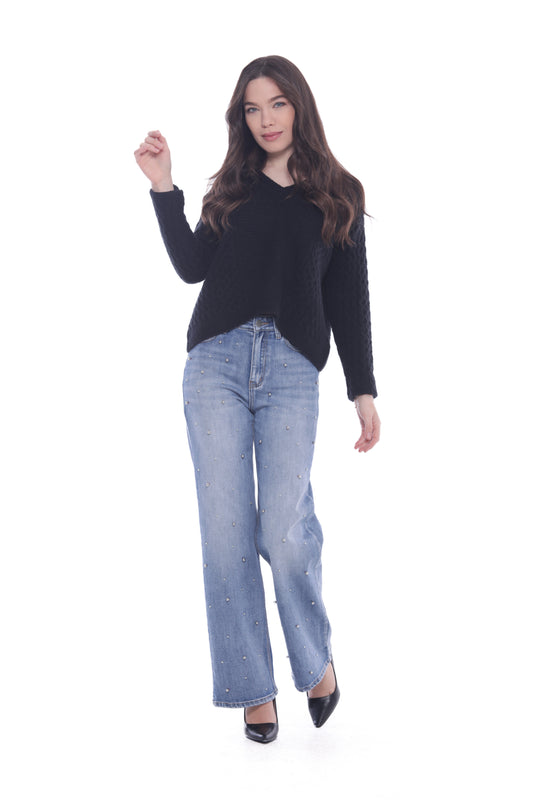 JEANS PALAZZO CON BORCHIE