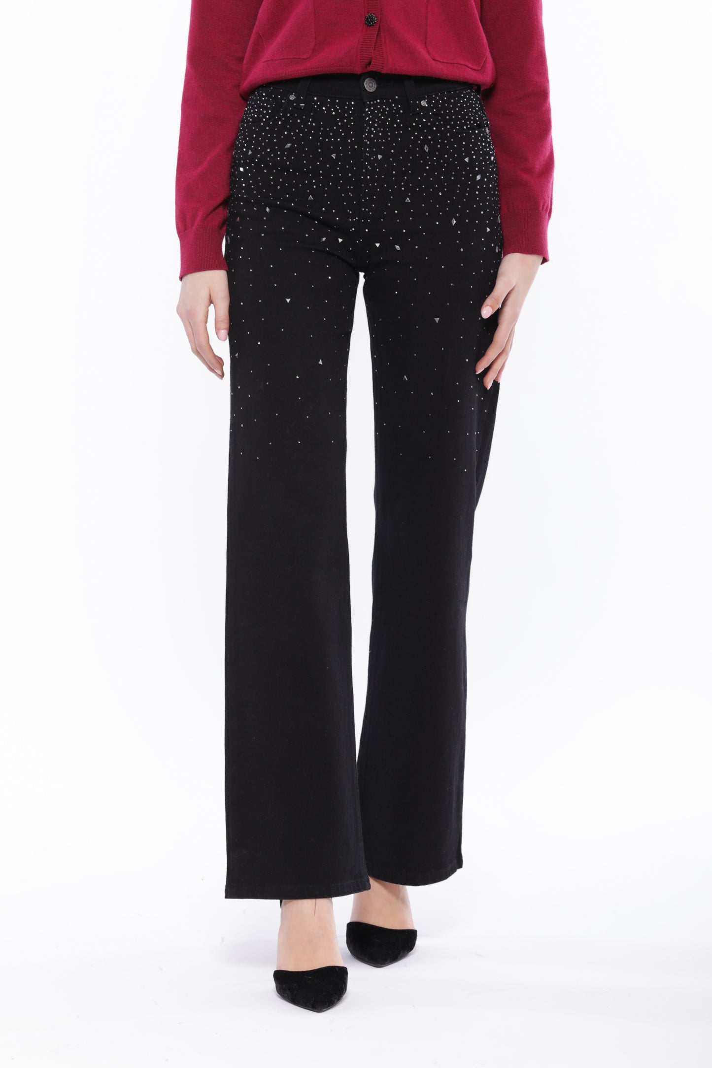 JEANS PALAZZO CON PIOGGIA DI STRASS