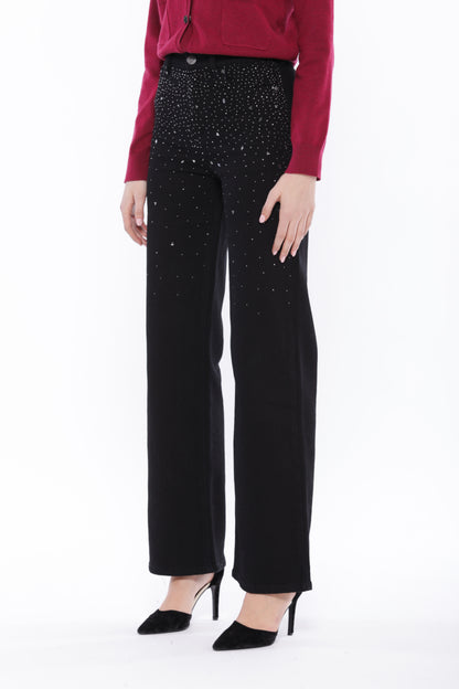 JEANS PALAZZO CON PIOGGIA DI STRASS