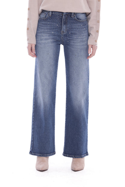 JEANS PALAZZO CON PIOGGIA DI STRASS