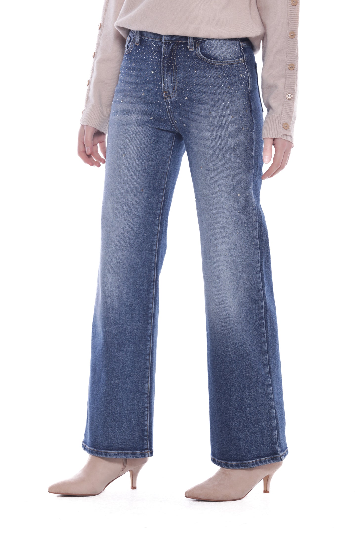 JEANS PALAZZO CON PIOGGIA DI STRASS