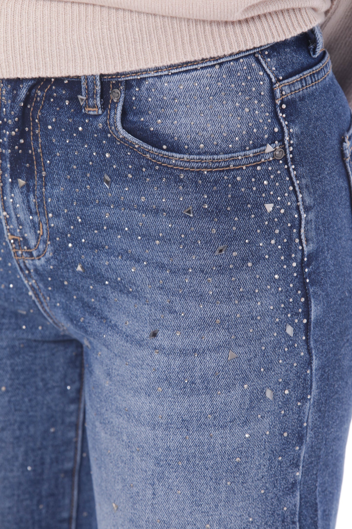 JEANS PALAZZO CON PIOGGIA DI STRASS