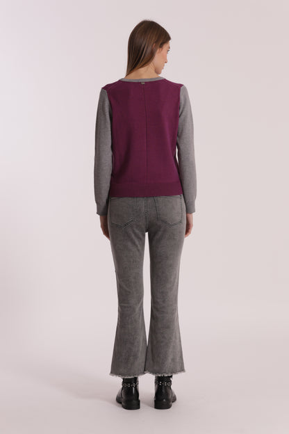 JEANS CROPPED FLARE CON APPLICAZIONE DI STRASS E BORCHIE