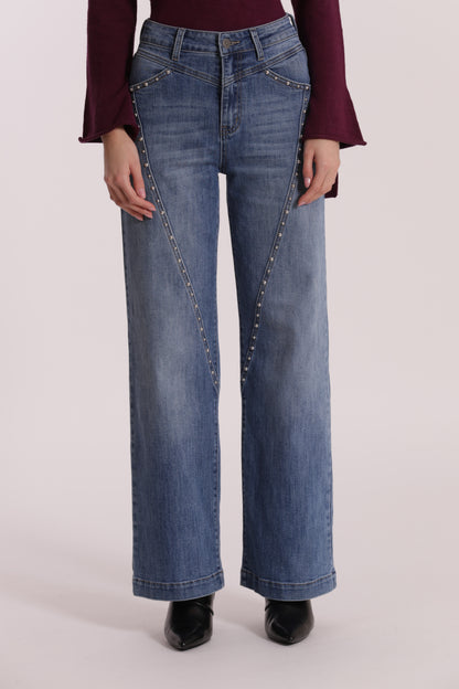 JEANS WIDE LEG CON BORCHIE