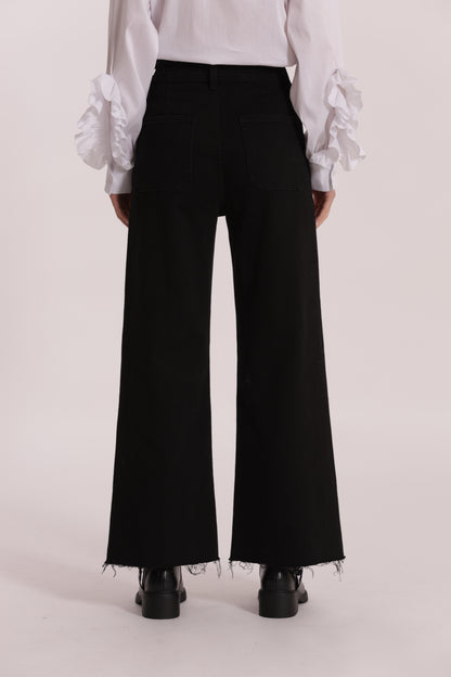 JEANS WIDE LEG CROPPED CON CUORI RICAMATI