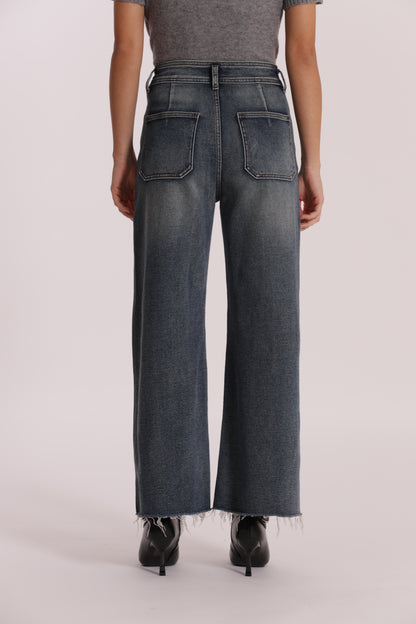 JEANS WIDE LEG CROPPED CON CUORI RICAMATI