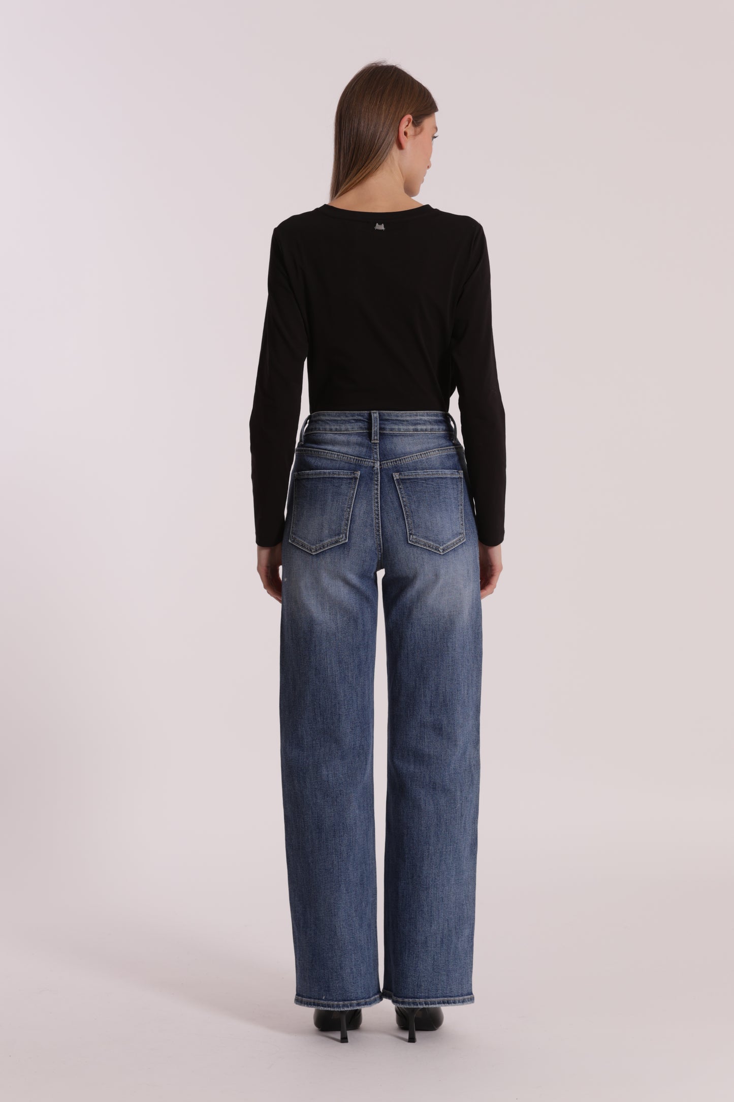 JEANS WIDE LEG CON STRASS TRASPARENTI